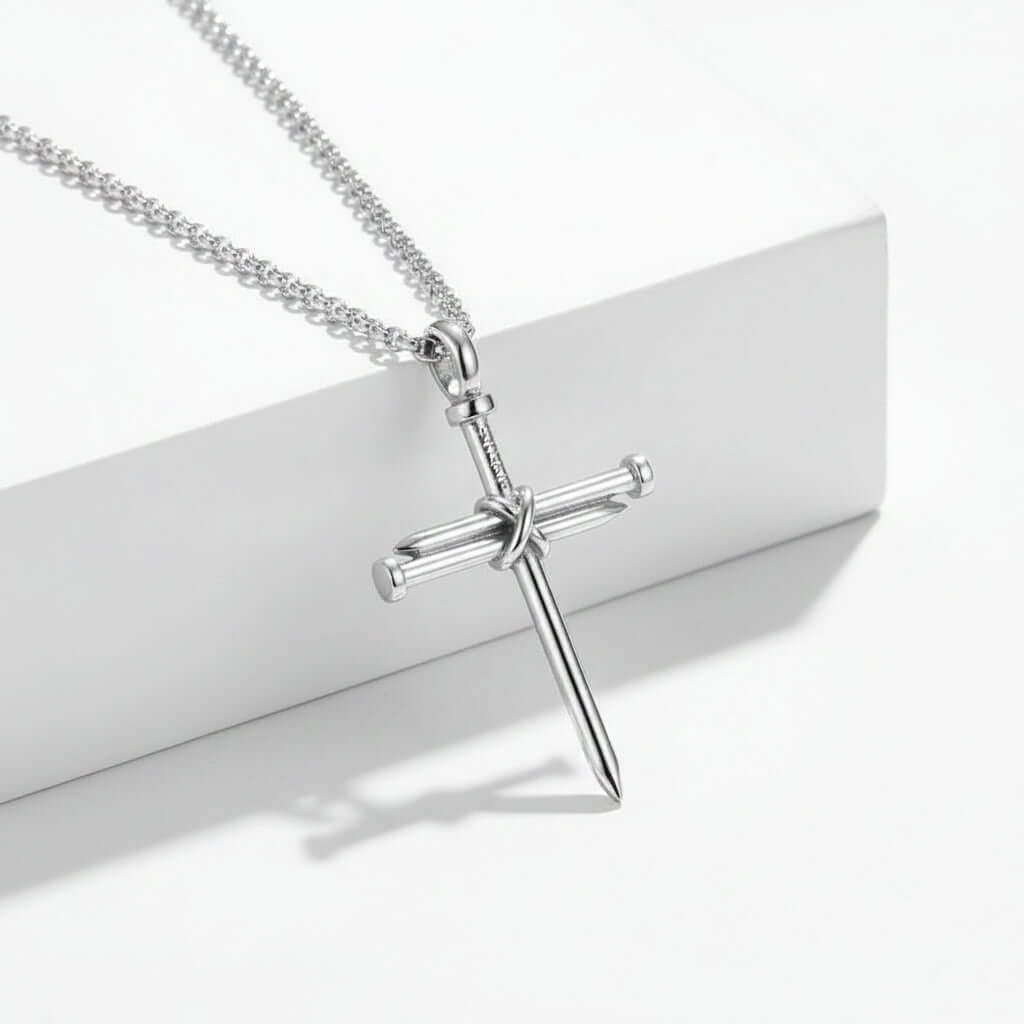 Gold and Black Cross Necklace – Men's Stainless Steel Nail Pendant - Hadi Craft