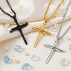 Gold and Black Cross Necklace – Men's Stainless Steel Nail Pendant - Hadi Craft