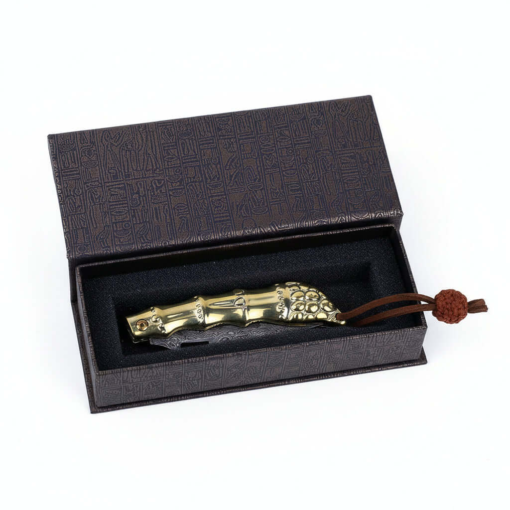 Golden Kylin Damascus Folding Knife – Brass Handle EDC Knife - Hadi Craft