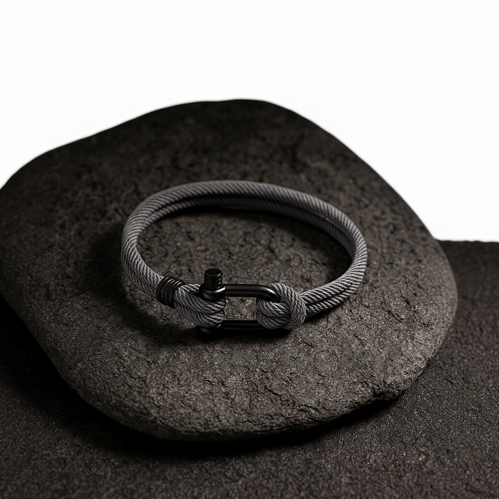Gray Rope Bracelet – Men’s Nautical Bracelet with Black Stainless Steel Clasp - Hadi Craft
