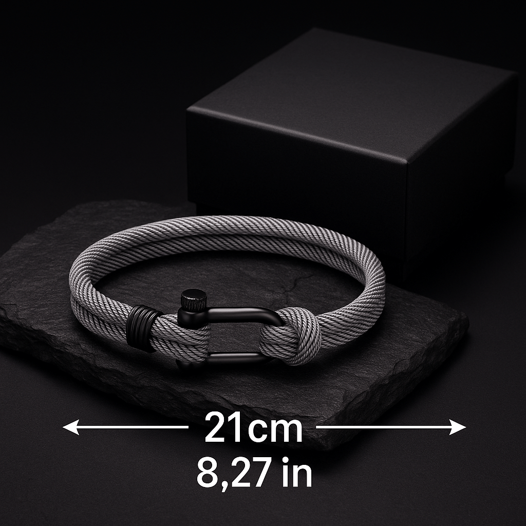 Gray Rope Bracelet – Men’s Nautical Bracelet with Black Stainless Steel Clasp - Hadi Craft