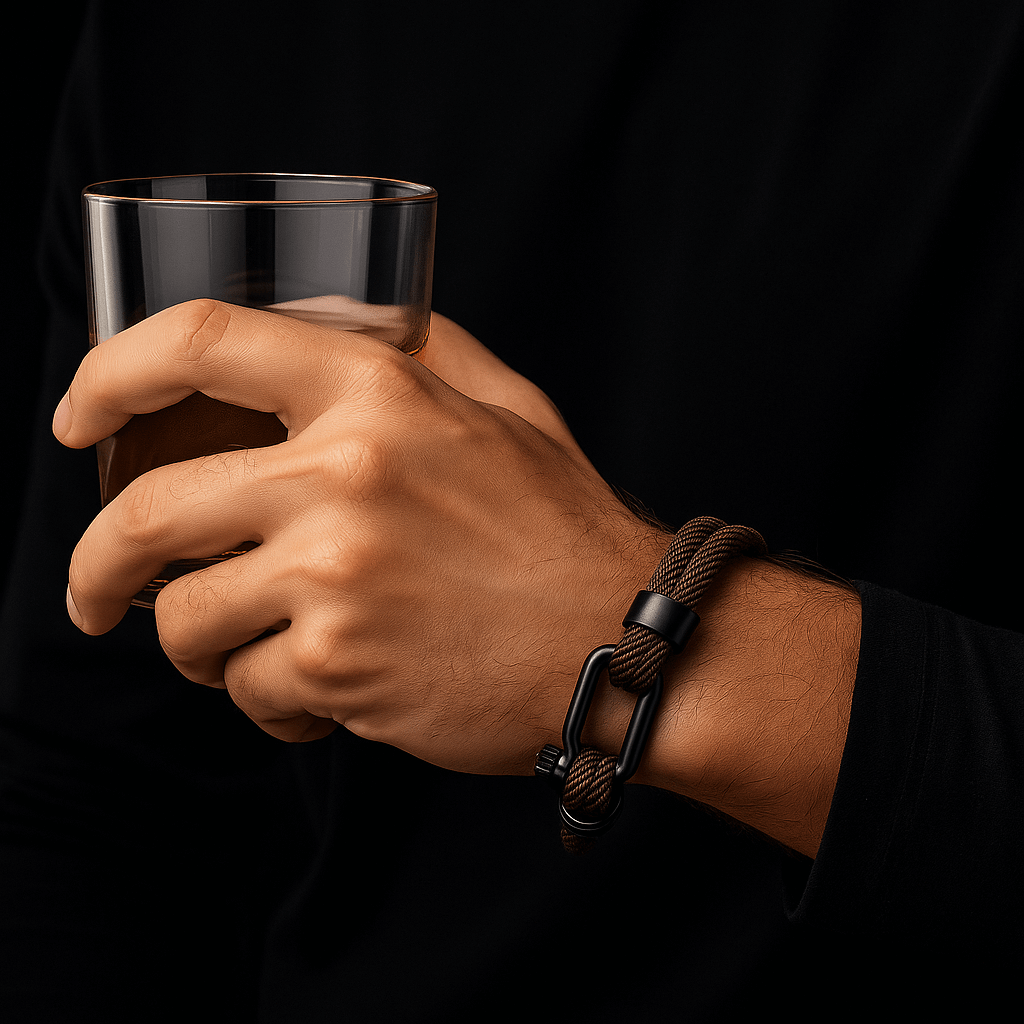 Gray Rope Bracelet – Men’s Nautical Bracelet with Black Stainless Steel Clasp - Hadi Craft