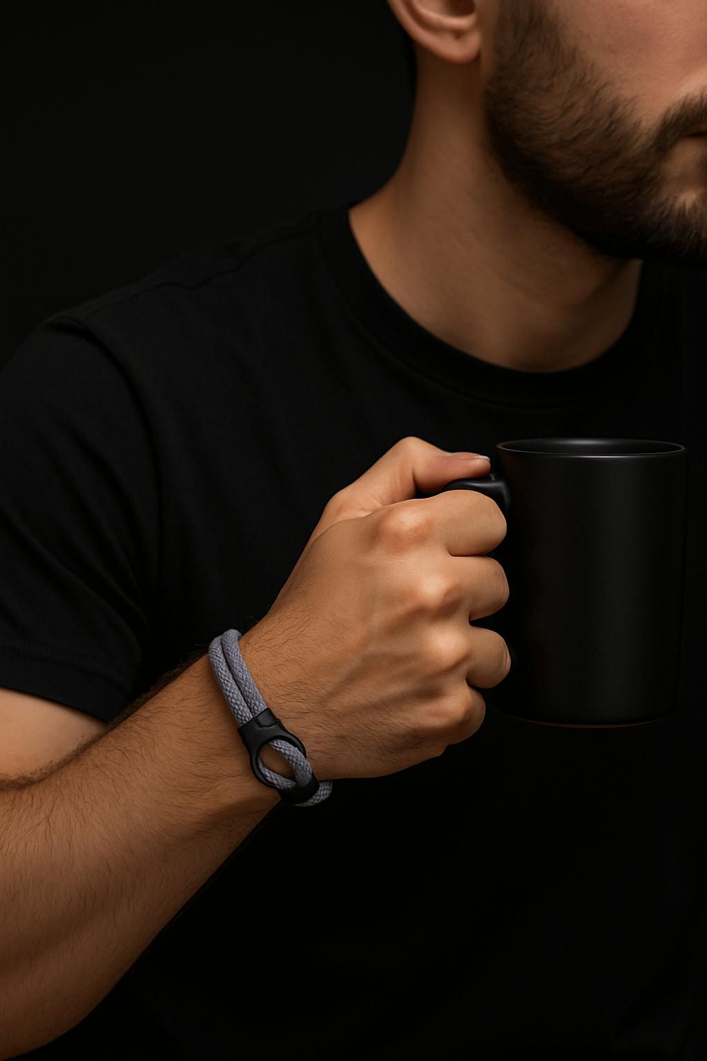 Gray Rope Bracelet – Minimalist Men’s Bracelet with Black Magnetic Clasp - Hadi Craft