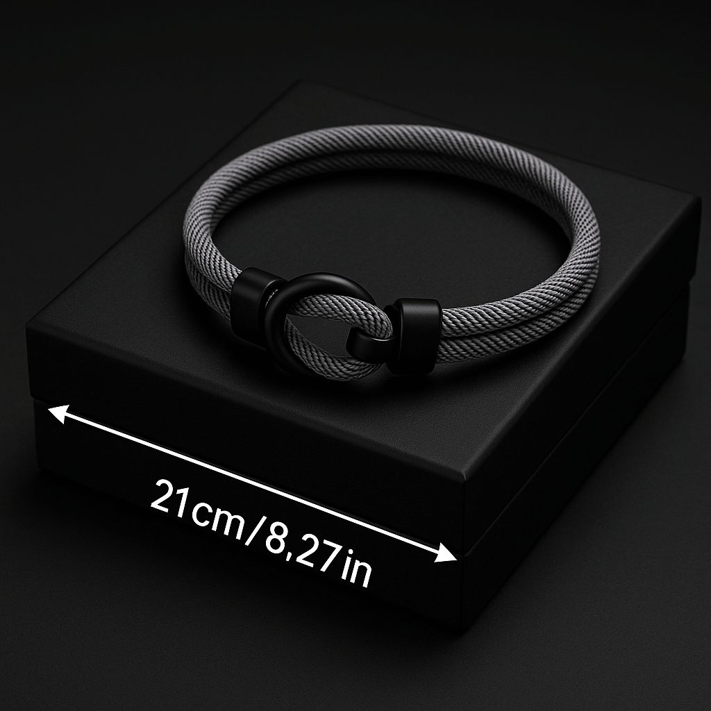 Gray Rope Bracelet – Minimalist Men’s Bracelet with Black Magnetic Clasp - Hadi Craft