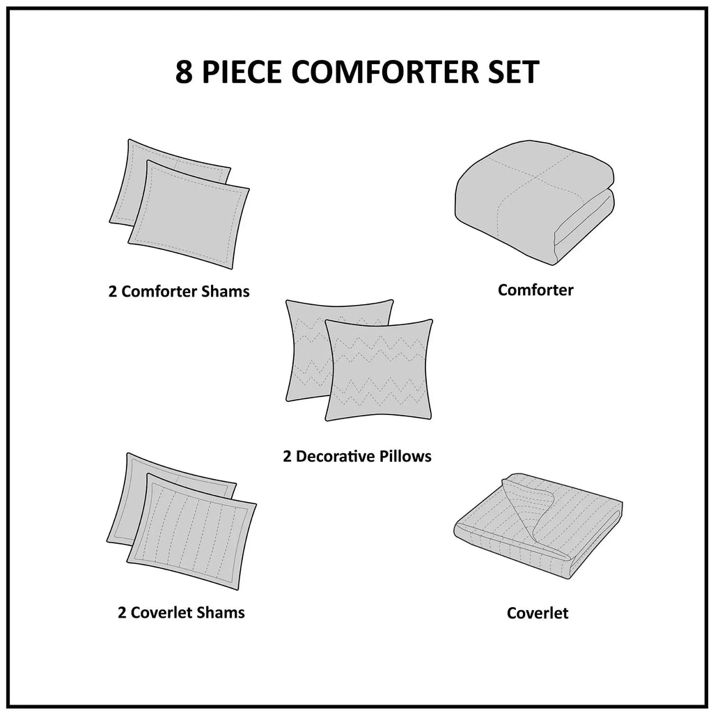 Grey Full Queen Comforter and Quilt Set - Hadi Craft