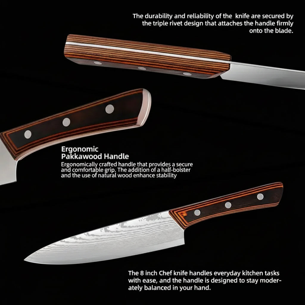 8-Inch 3Cr13 Stainless Steel Chef Knife with Wooden Handle – Vintage Style