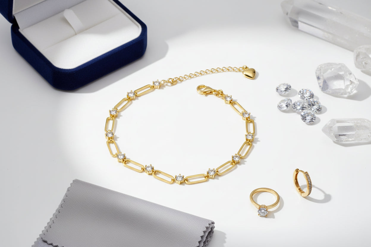 Women's Fashion 18K Gold-Plated 925 Sterling Silver Bracelet Moissanite