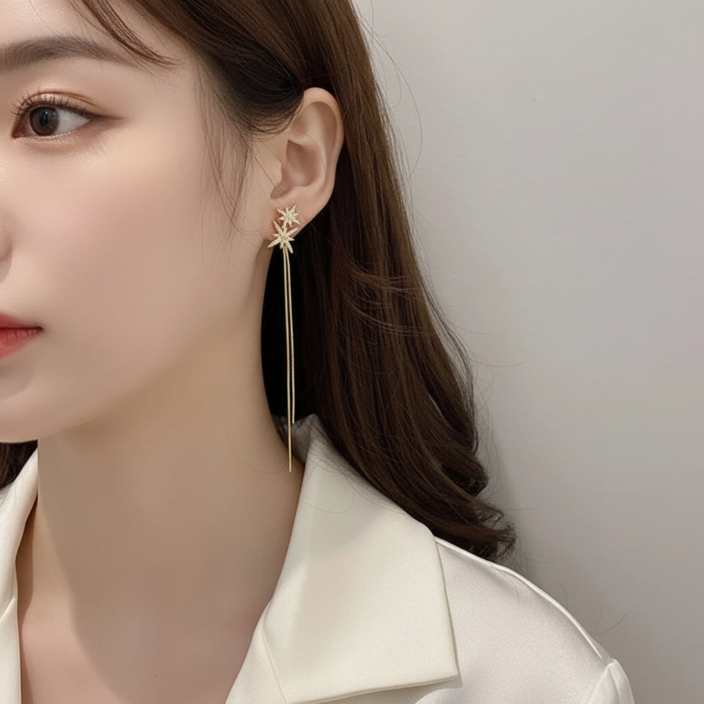 Women's Korean Style Long Tassel Drop Earrings Elegant Lightweight jewelry