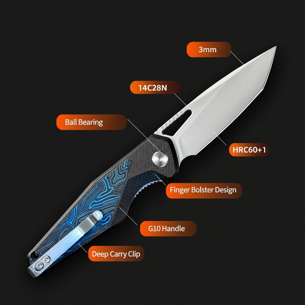 EDC Folding Pocket Knife – Drop Point Blade, G10 Handle