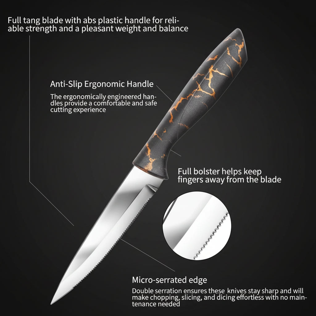 6-Piece 3Cr13 Stainless Steel Steak Knife Set with Marble-Pattern Handles