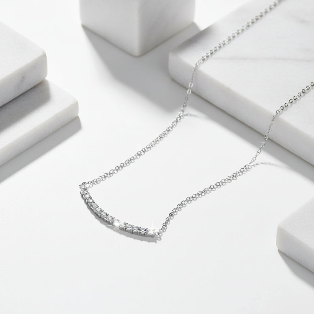 Moissanite Pendant Necklace, Stone Diamond Simple Balance Bar Design