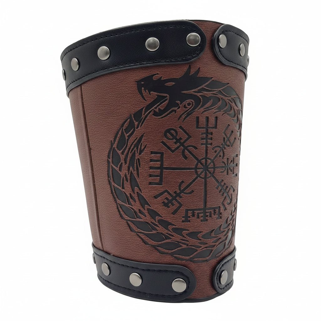 Medieval Viking Wear Nordic Compass Leather Bracelet Wide Arm Gauntlet Bracer