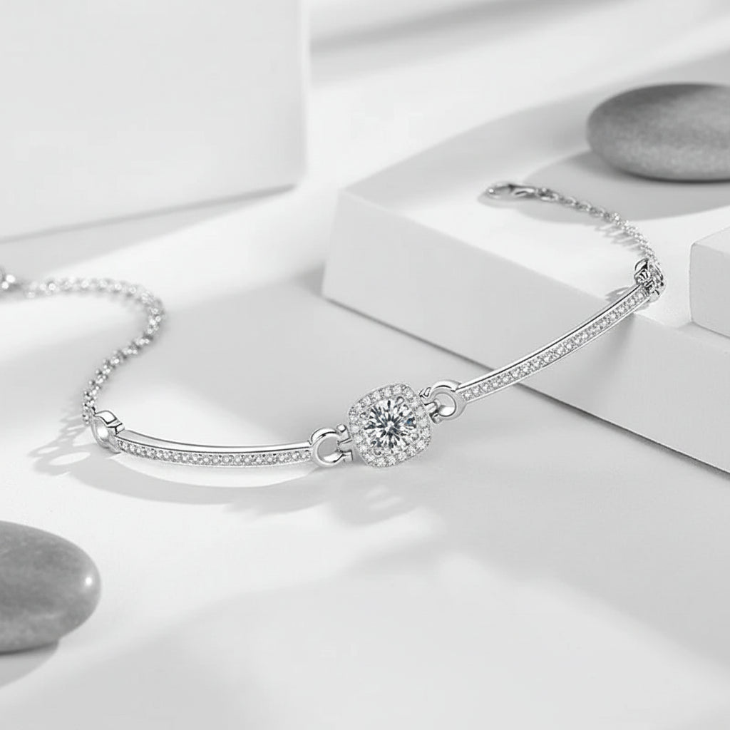 1 Carat Moissanite Square Bag Bracelet 925 Sterling Silver Stylish