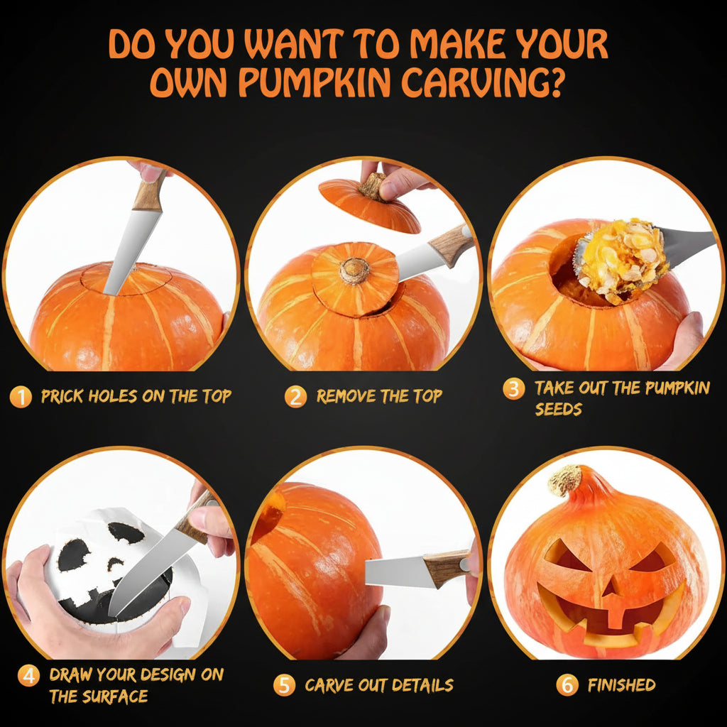 3-Piece Stainless Steel Carving Knife Set — Wood Handle Kitchen Knives