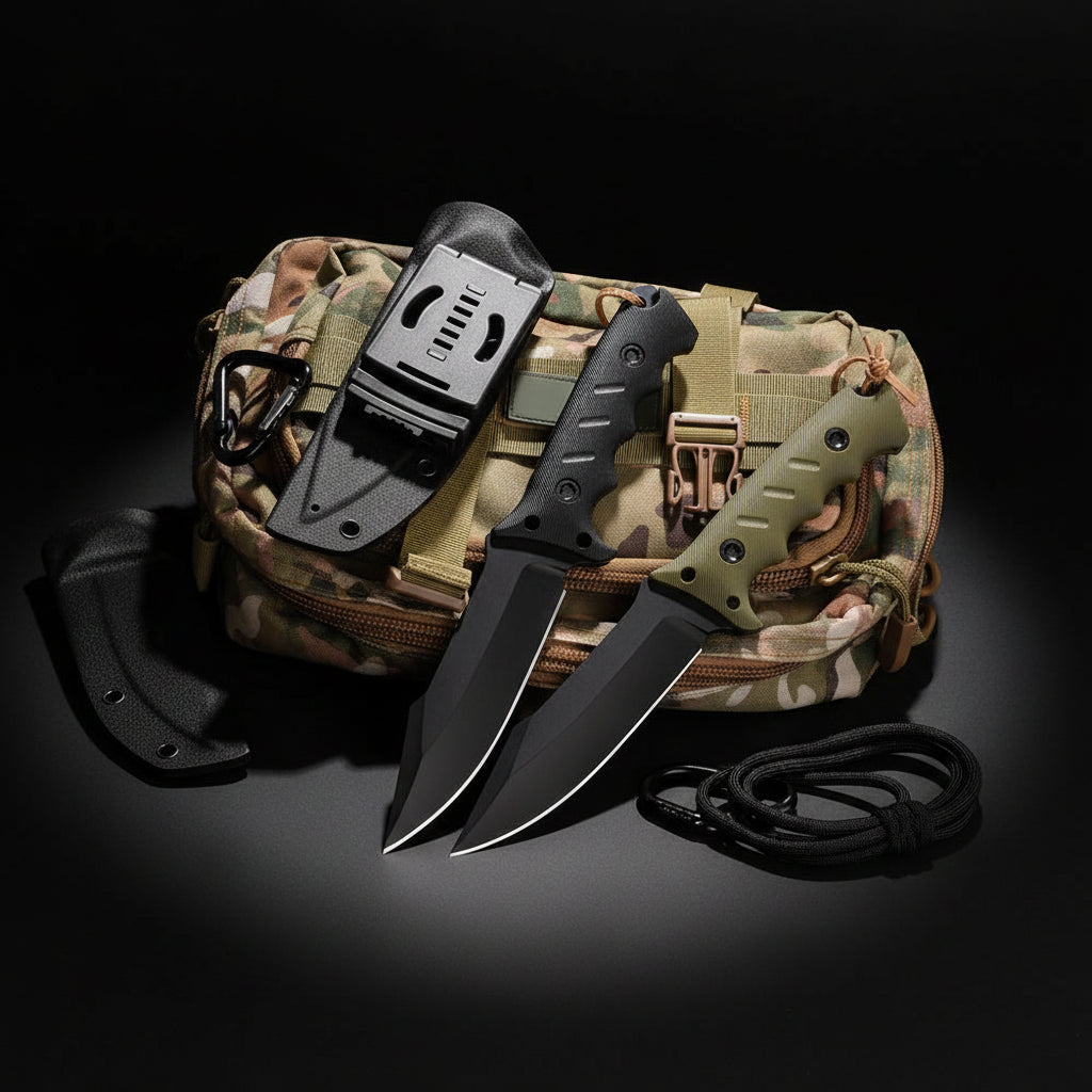 Outdoor Tactical Fixed Blade Hunting Knife with Rubber Handle