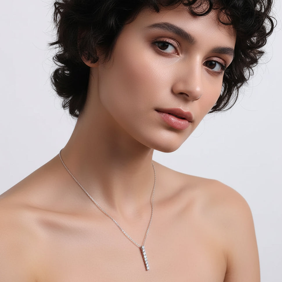 Round Brilliant Cut Silver Moissanite Necklace Clavicle Chain S925