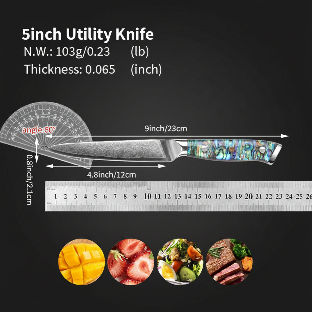 67-Layer Damascus Steel Utility Knife – Abalone Shell Handle, Professional Kitchen Knife
