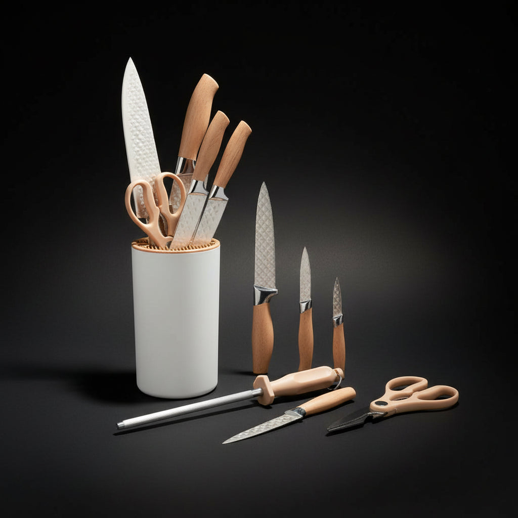 7-Piece Stainless Steel Kitchen Knife Set with Plastic Holder