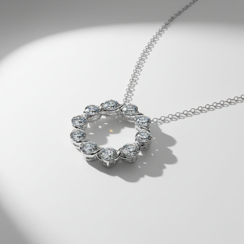 Silver Necklace with Circular Twisted Hollow Moissanite Design