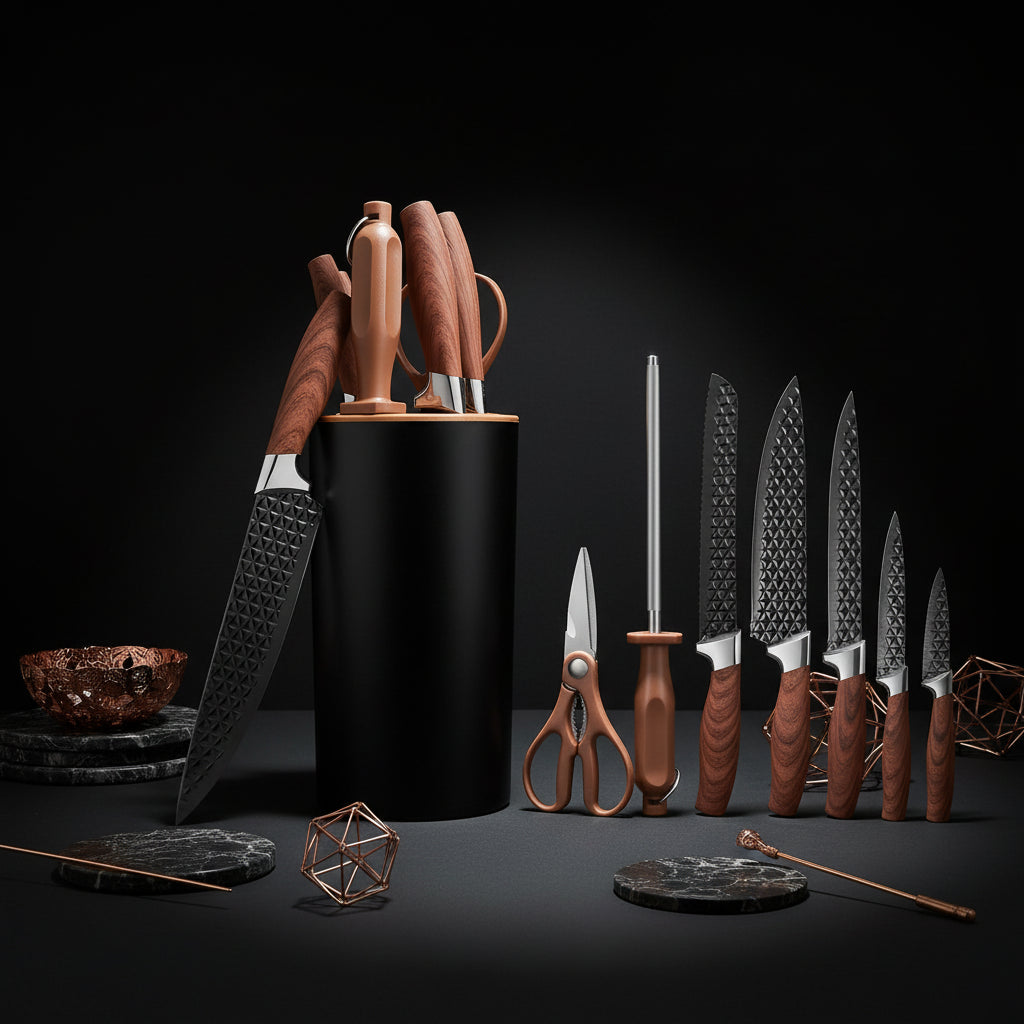 7-Piece Stainless Steel Kitchen Knife Set with Plastic Holder
