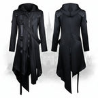 women's steampunk trench coat with hood and unique asymmetric cut