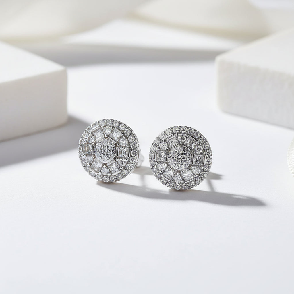 Women's 925 Sterling Silver Stud Earrings High Quality Round Cut