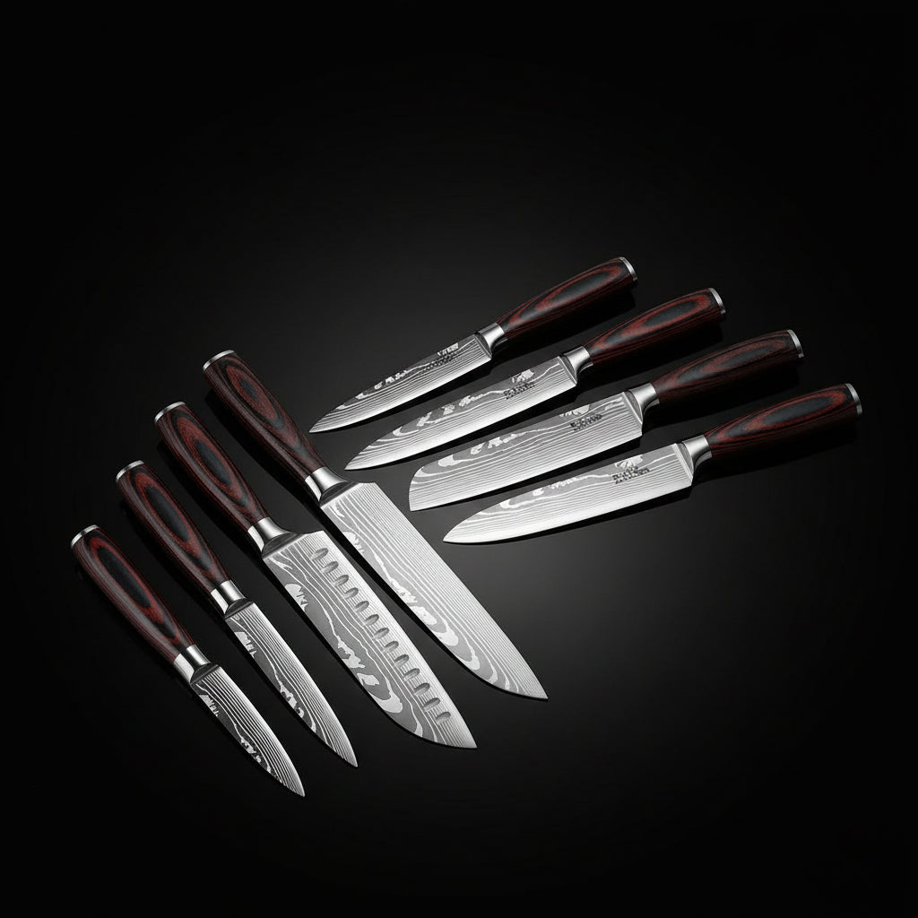 8-Piece Premium Stainless Steel Kitchen Knife Set with Wooden Handles