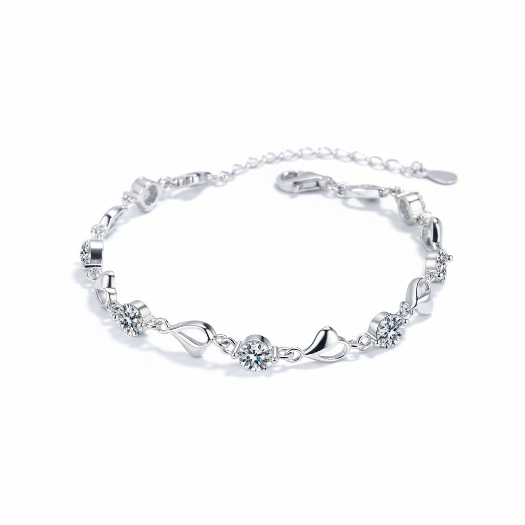 Silver White Heart Elegant Charm Party Gifts Hot Off-the-Press Moissanite Bracelets