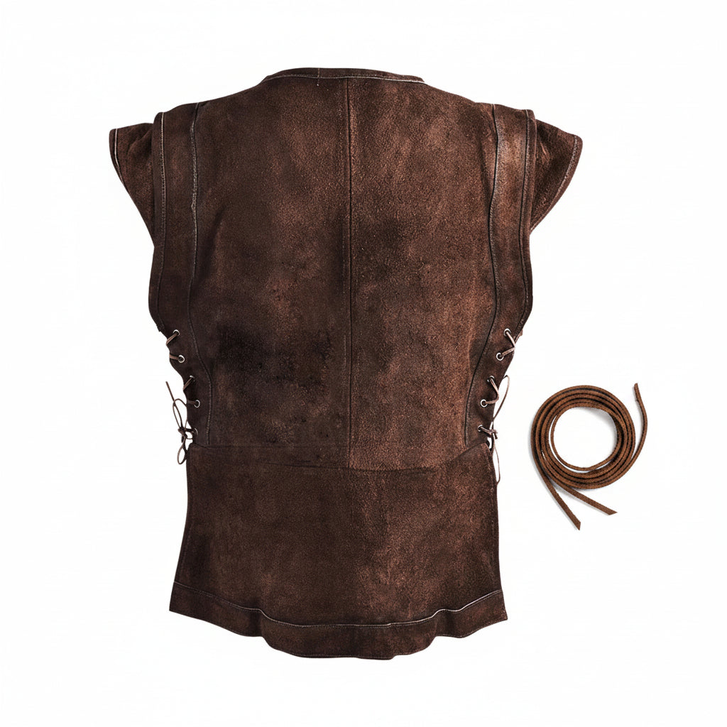 Men's Medieval Punk Vest Viking Archer Cosplay Chest Armor Suede LARP Halloween Costume