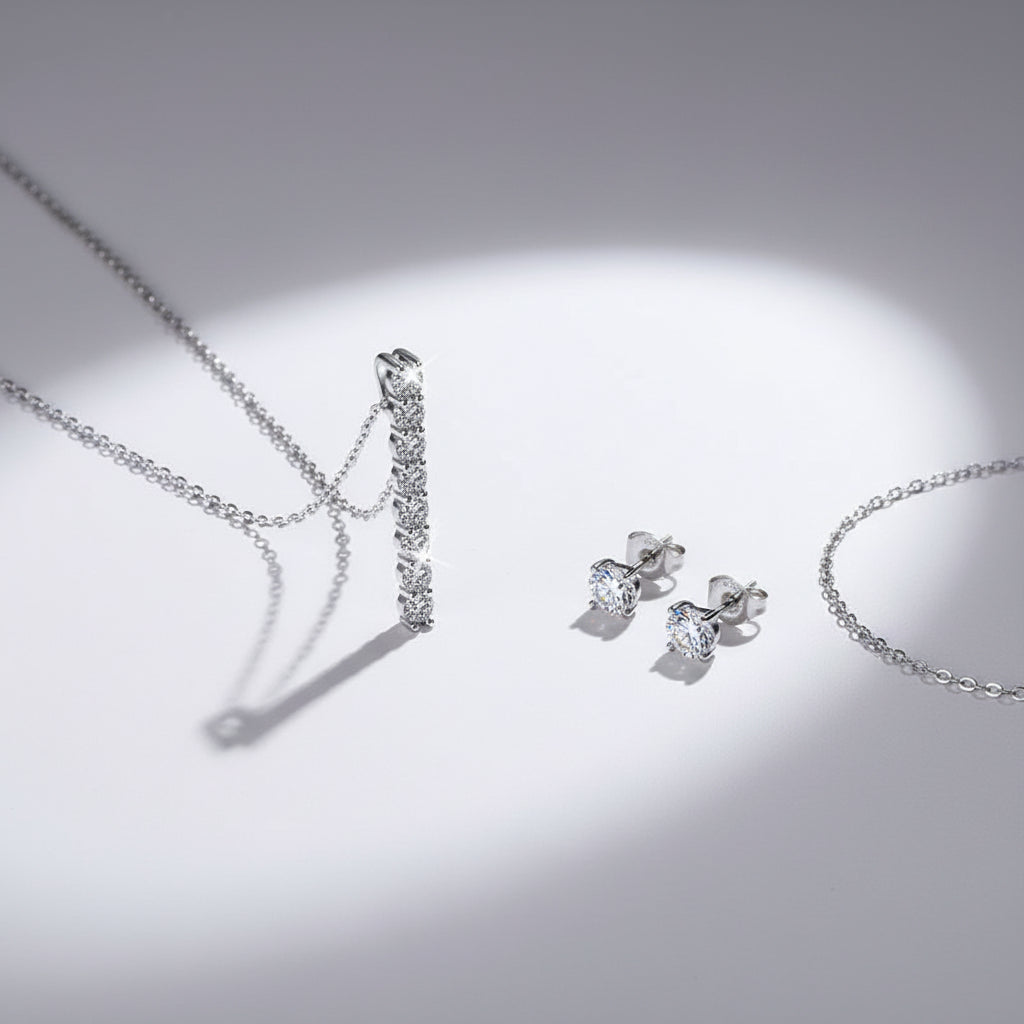 Round Brilliant Cut Silver Moissanite Necklace Clavicle Chain S925