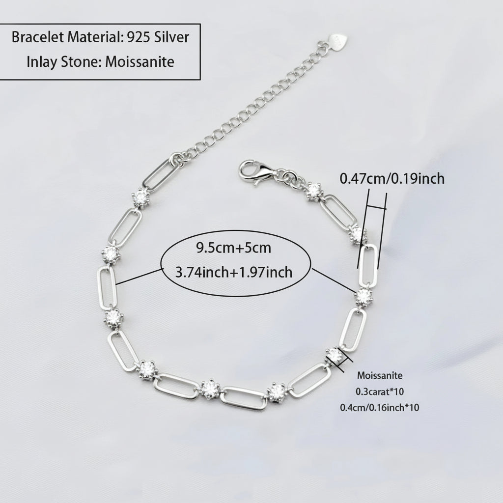 Women's Fashion 18K Gold-Plated 925 Sterling Silver Bracelet Moissanite