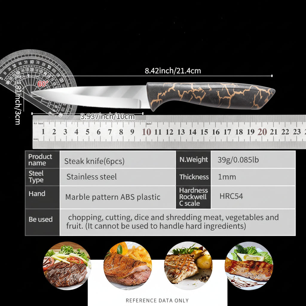 13-Piece Stainless Steel Steak Knife Set with Marble-Pattern Handles