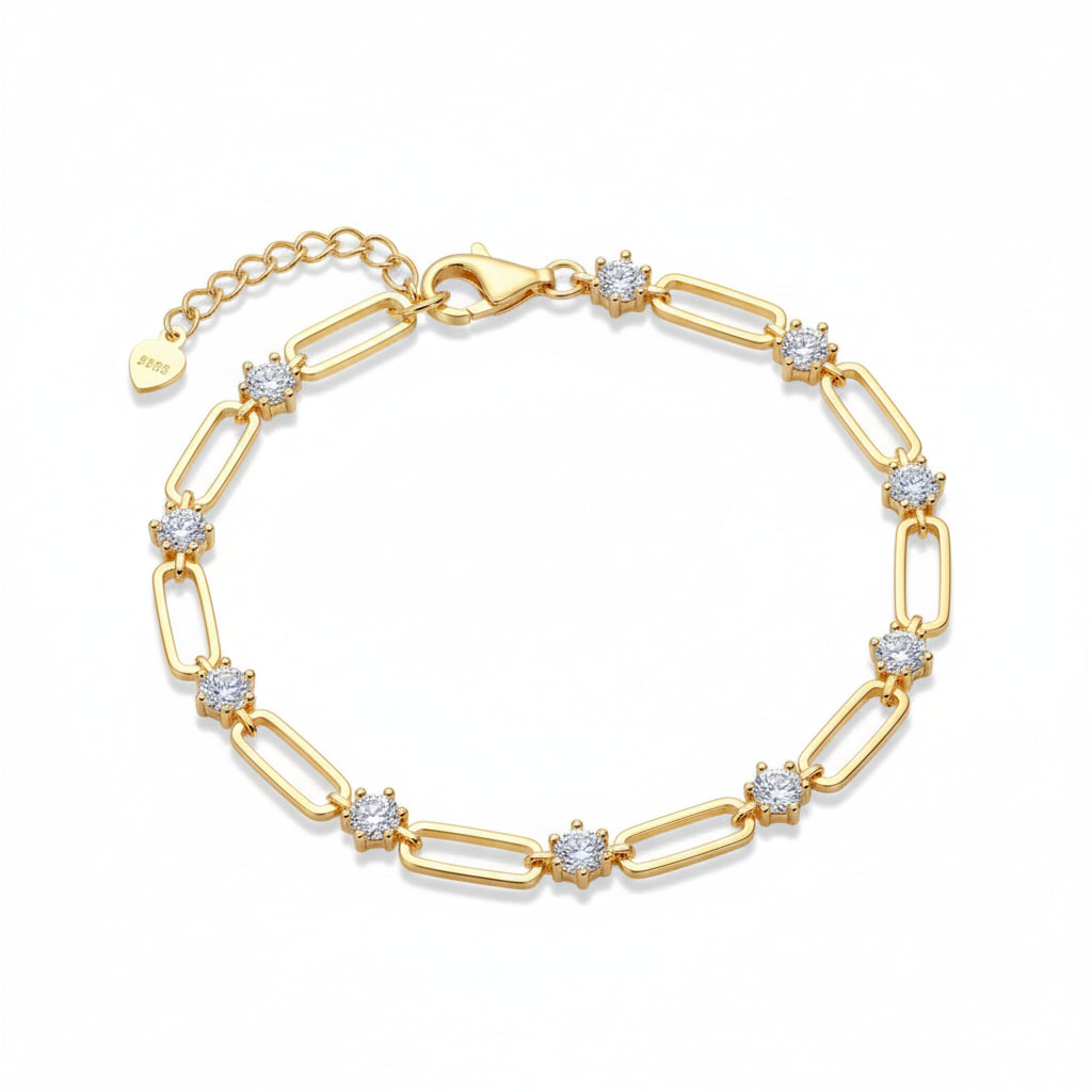 Women's Fashion 18K Gold-Plated 925 Sterling Silver Bracelet Moissanite