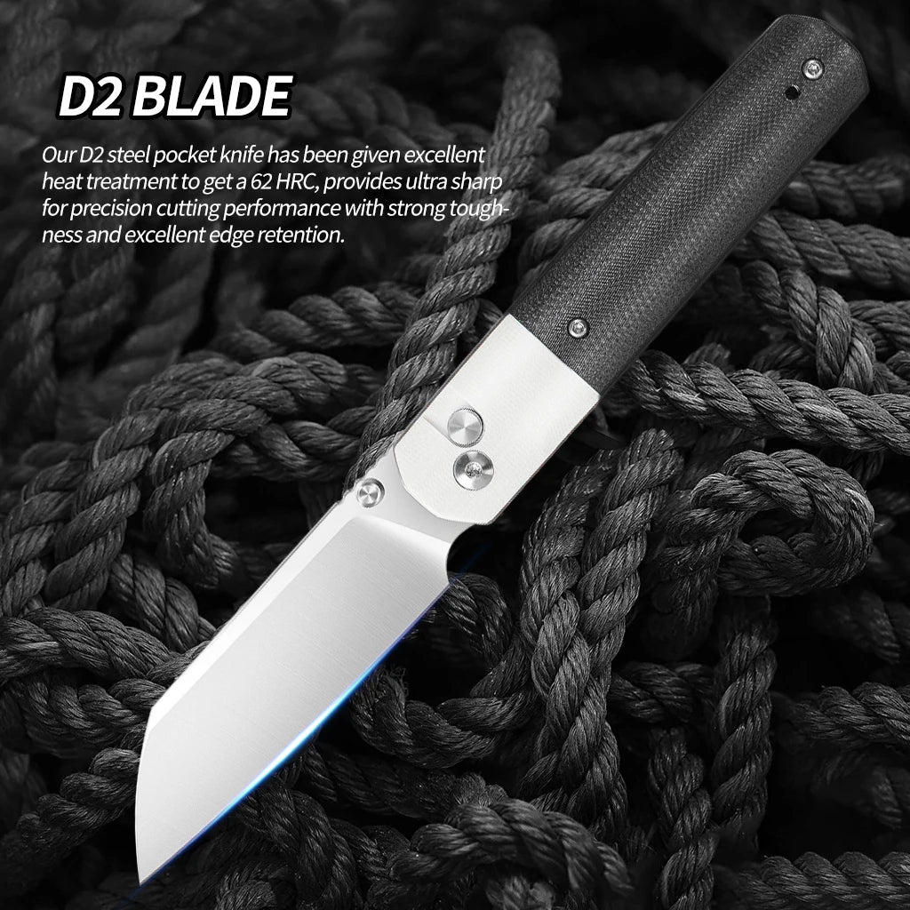 High-Quality D2 Stainless Steel Folding Pocket Knife for Camping, Hunting & Survival