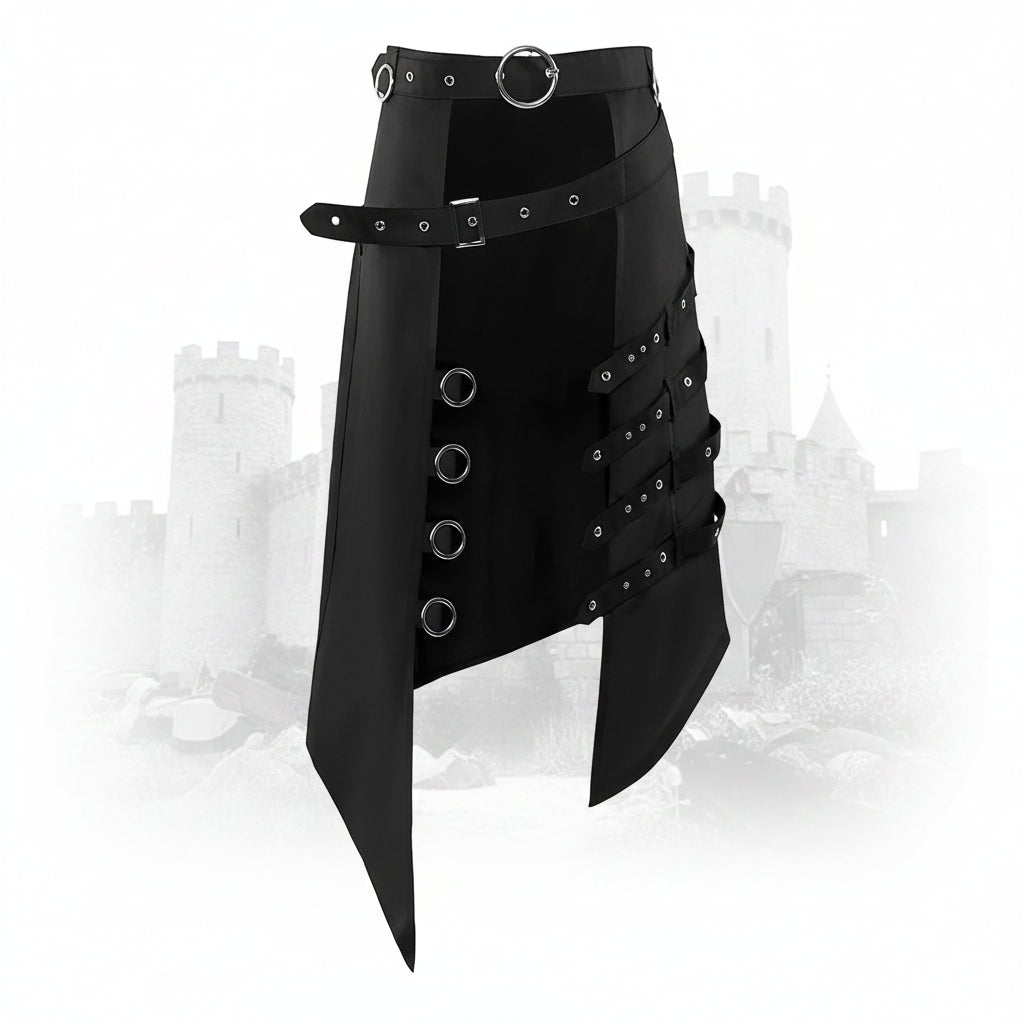 Men's Gothic Punk Kilt Skirt with leather belt and metal accents
