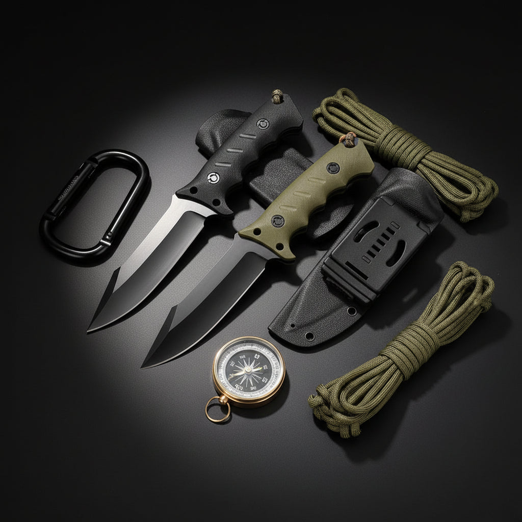 Outdoor Tactical Fixed Blade Hunting Knife with Rubber Handle