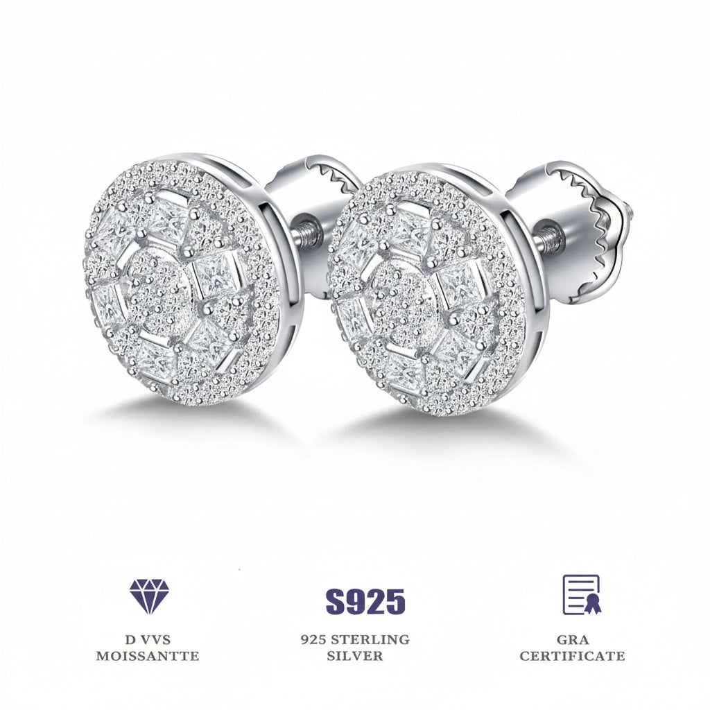 Women's 925 Sterling Silver Stud Earrings High Quality Round Cut