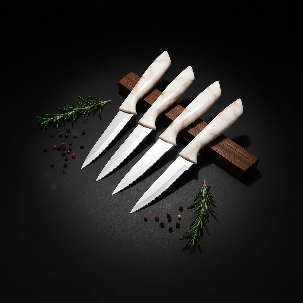 13-Piece Stainless Steel Steak Knife Set with Marble-Pattern Handles