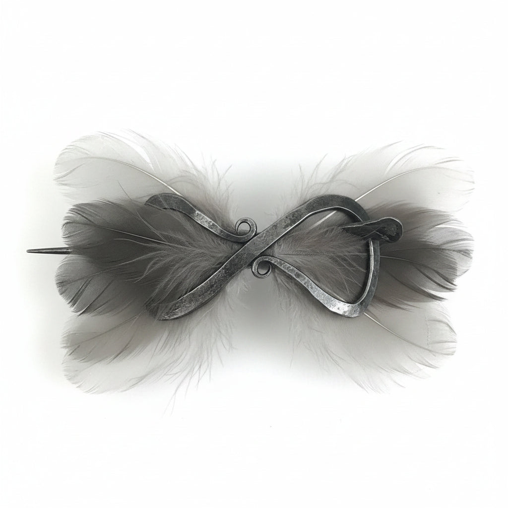 Viking hair pin Celtic knot with feather accents and vintage design