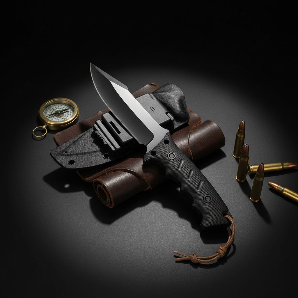 Outdoor Tactical Fixed Blade Hunting Knife with Rubber Handle