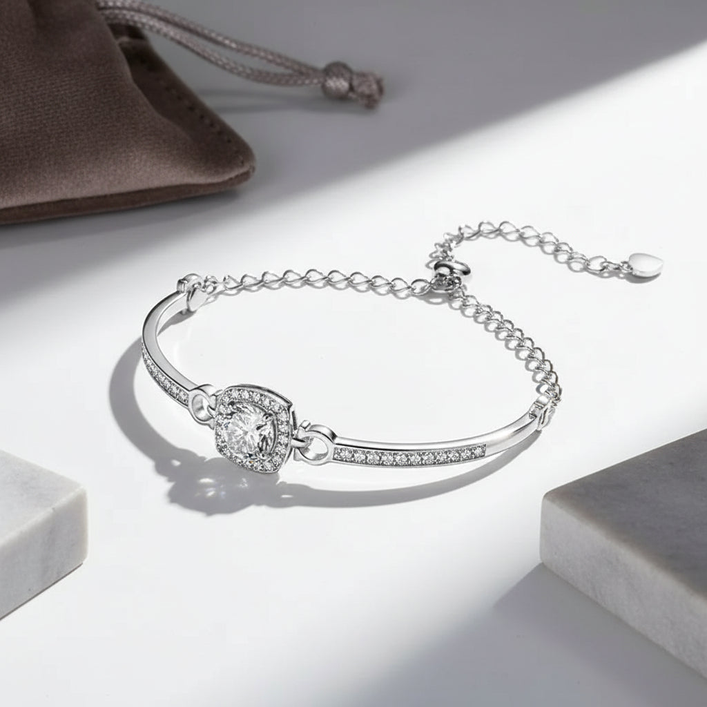 1 Carat Moissanite Square Bag Bracelet 925 Sterling Silver Stylish