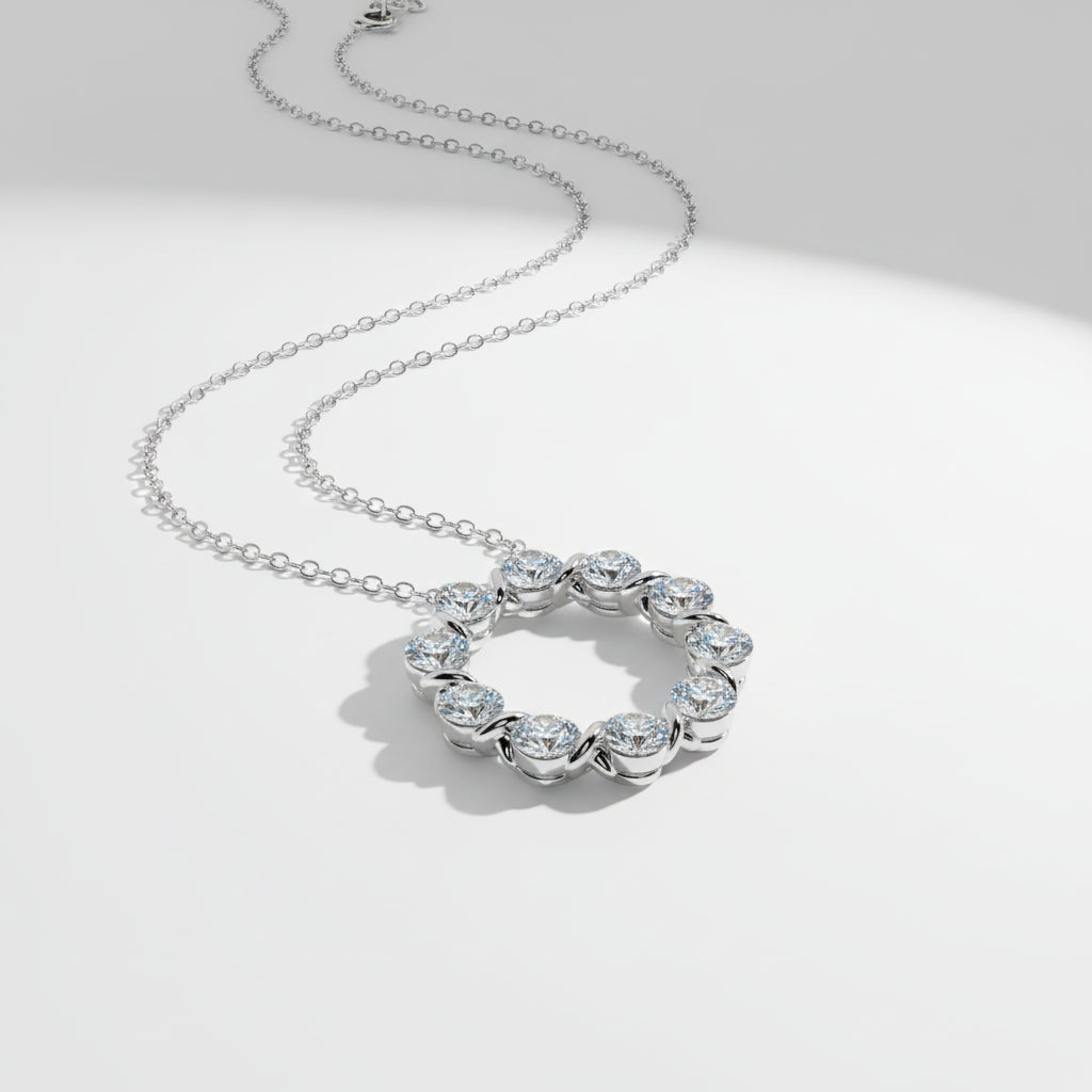 Silver Necklace with Circular Twisted Hollow Moissanite Design