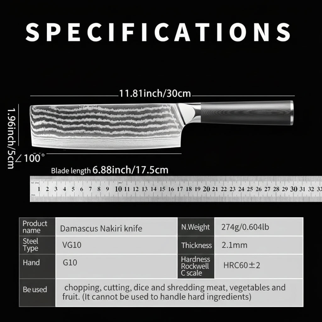 67 Layers Damascus Kitchen Knife G10 Handle Chef Nakiri Boning Nakiri