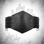 viking leather belt costume featuring heavy embossed wolf design