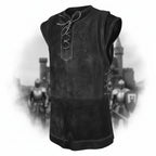 Men's medieval punk vest for viking cosplay vest in black suede.