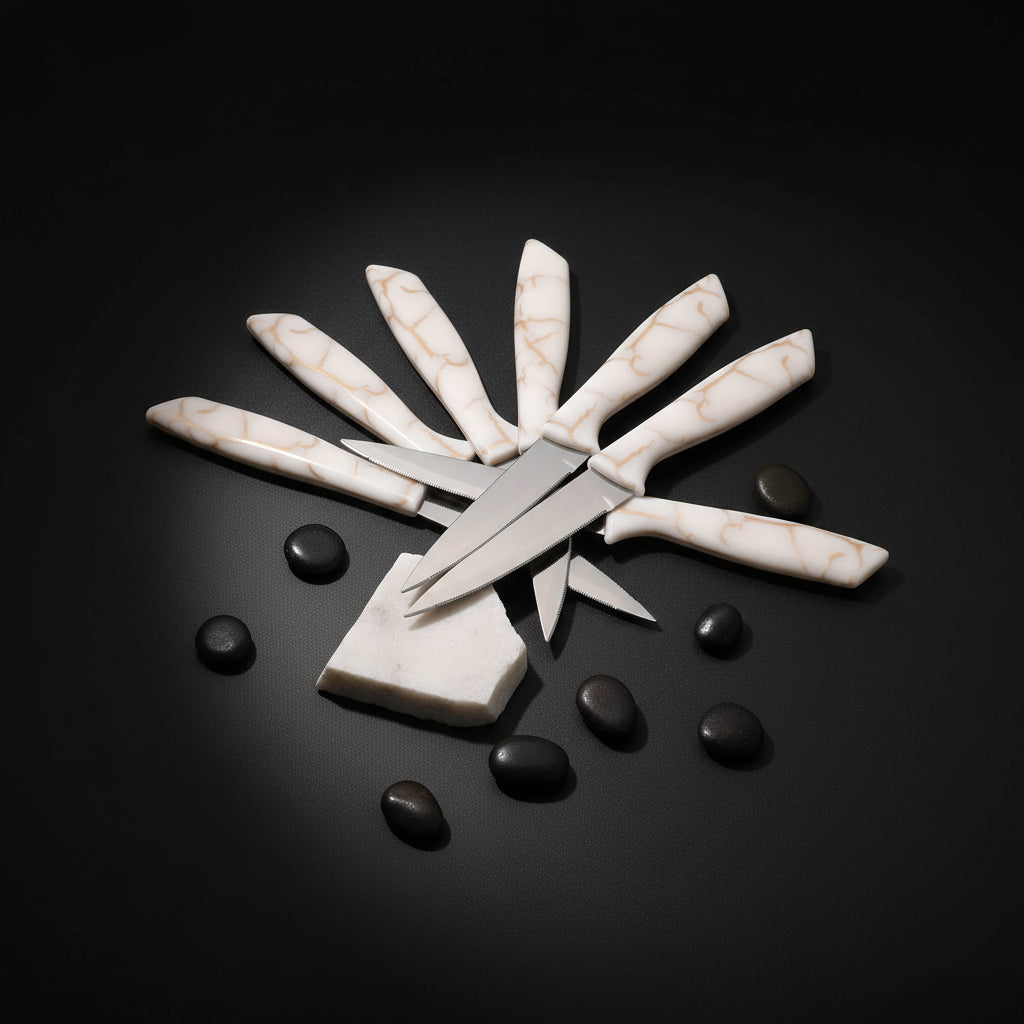 13-Piece Stainless Steel Steak Knife Set with Marble-Pattern Handles