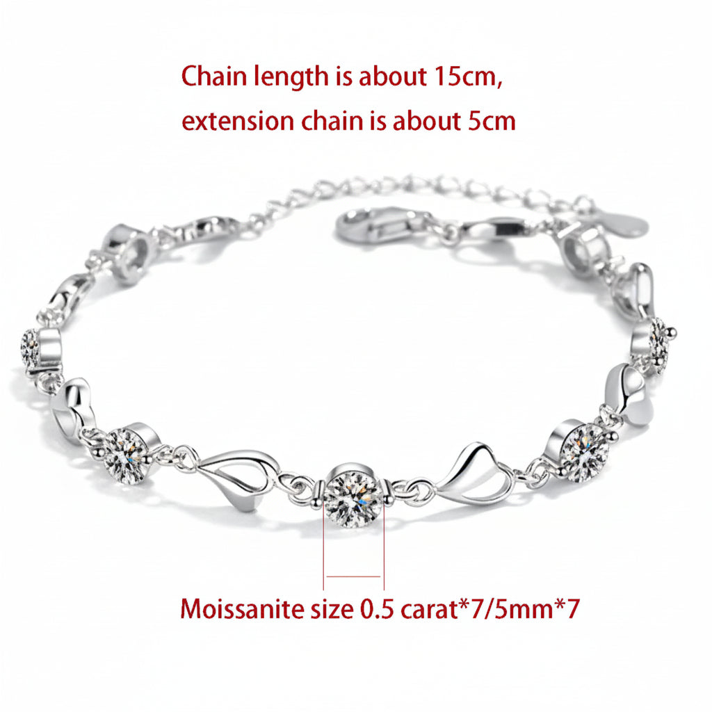 Silver White Heart Elegant Charm Party Gifts Hot Off-the-Press Moissanite Bracelets
