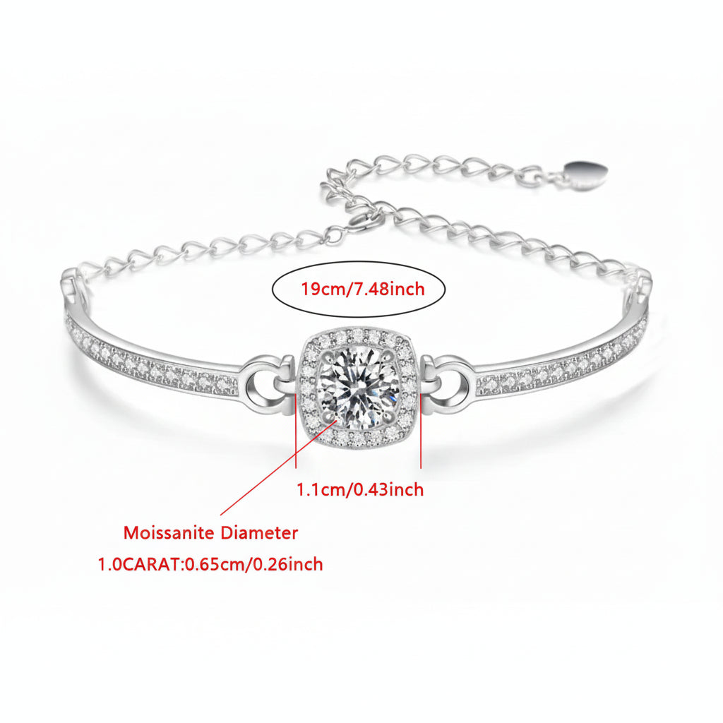 1 Carat Moissanite Square Bag Bracelet 925 Sterling Silver Stylish