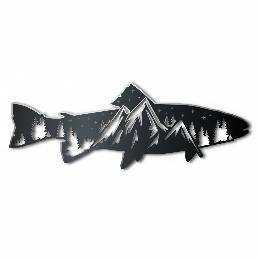 Custom Metal Trout Mountain Wall Art | Outdoor Nature Landscape Sign | 12–46" | 14 Color Options