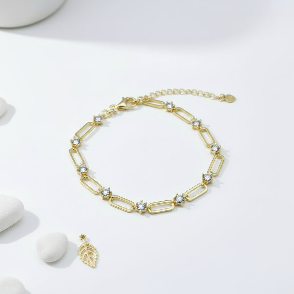 Women's Fashion 18K Gold-Plated 925 Sterling Silver Bracelet Moissanite